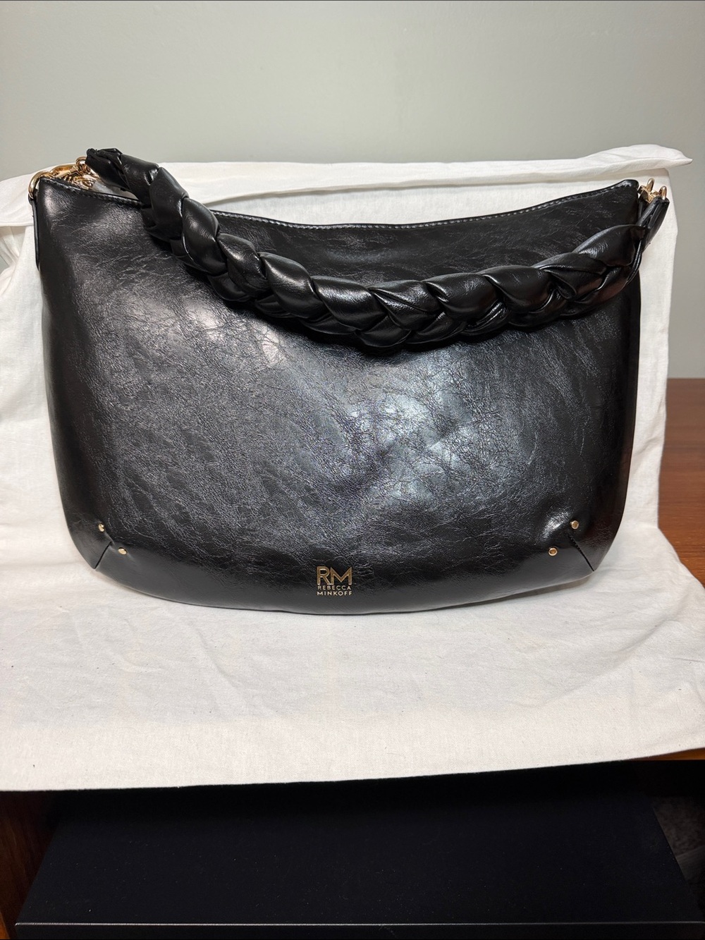 Rebecca Minkoff Black Braided-Handle Shoulder Hobo